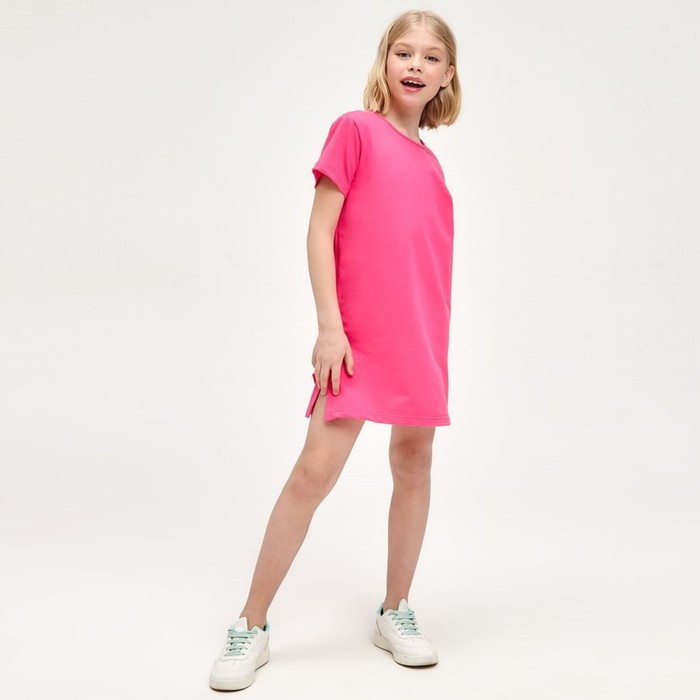 Платье-футболка для девочки, , рост 128-134 см, цвет фуксия