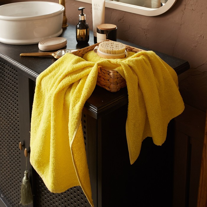 фото Полотенце махровое экономь и я 70*140 см, цв. желтый, 100% хлопок, 350 гр/м2