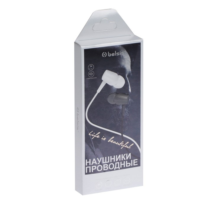 

Наушники Belsis BE1222, проводные, вакуумные, микрофон, jack 3.5, кабель 1.2 м, белые