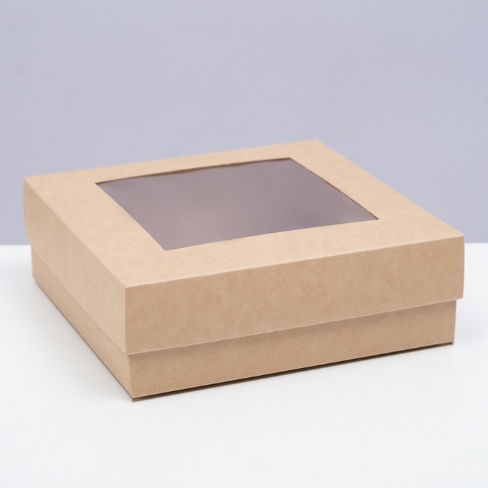 Коробка складная, крышка-дно,с окном, крафт, 15 х 15 х 5 см коробка складная крышка дно с окном крафт 15 х 15 х 6 5 см