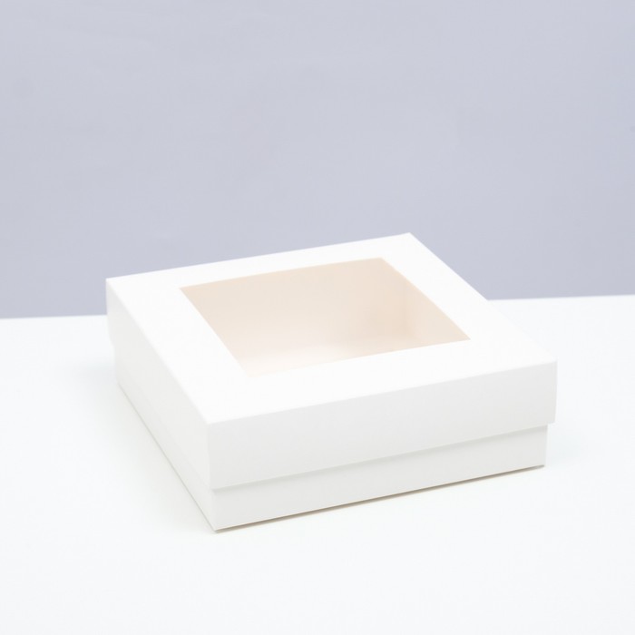 Коробка складная, крышка-дно,с окном, белая, 15 х 15 х 5 см коробка складная крышка дно с окном крафтовая 12 х 12 х 5 см