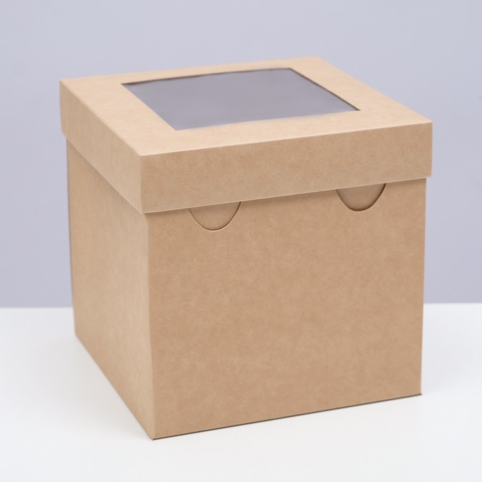 Коробка складная, крышка-дно,с окном, крафт, 15 х 15 х 15 см коробка складная крышка дно с окном крафт 10 х 10 х 5 см