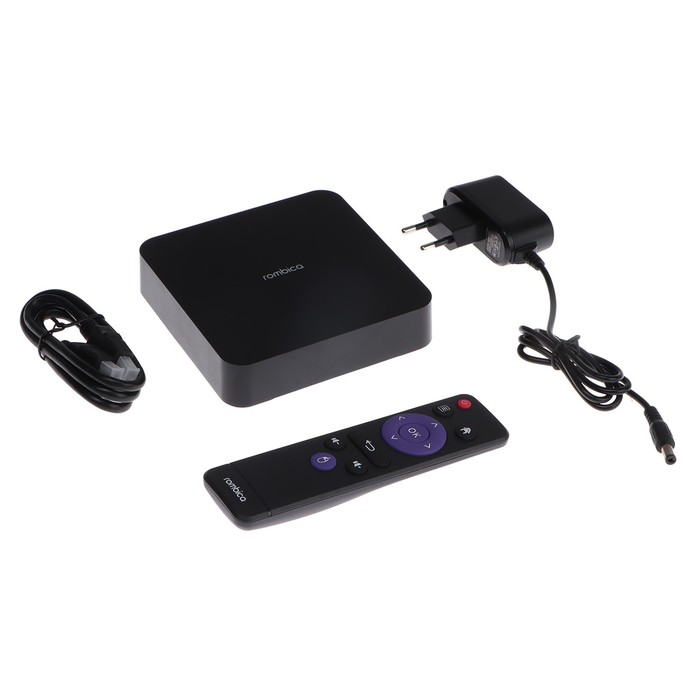 Приставка Смарт ТВ Rombica TV Mercury, 4К, 1 Гб, 8 Гб, Wi-Fi, USB, HDMI, Android, чёрная