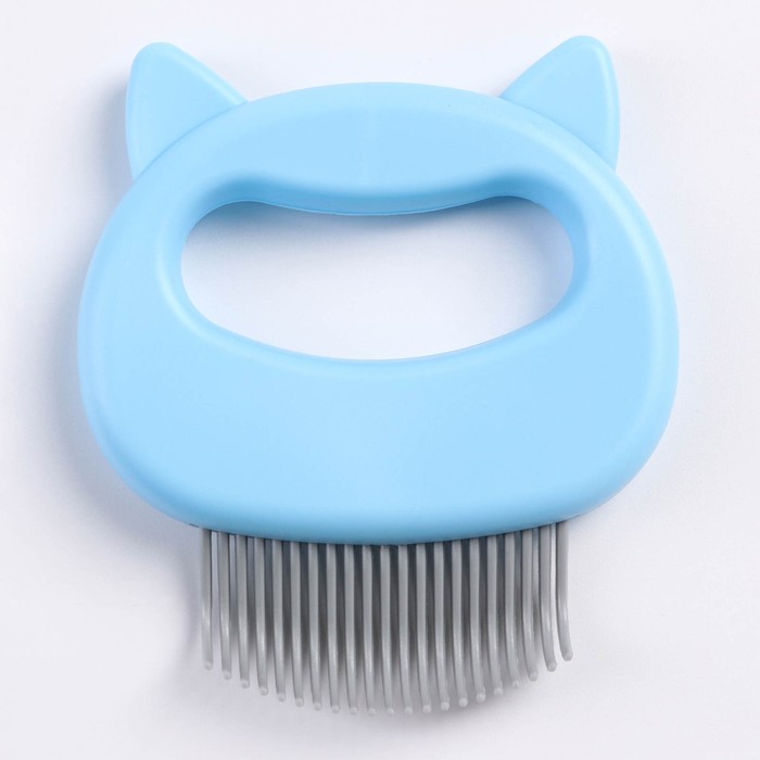Расчёска для шерсти с загнутыми пластиковыми зубцами, 21 зубчик, 10 х 9 см, голубая