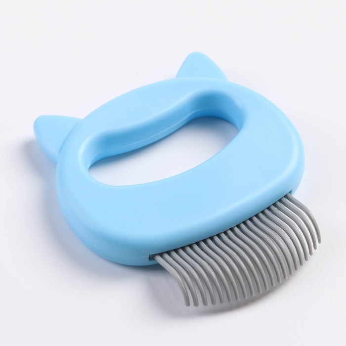 Расчёска для шерсти с загнутыми пластиковыми зубцами, 21 зубчик, 10 х 9 см, голубая