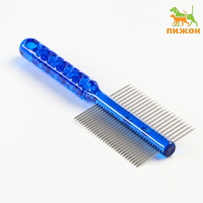 Расчёска для шерсти Пузырьки двухсторонняя, прозрачная, 19,5 х 5,6 см, синяя цена и фото