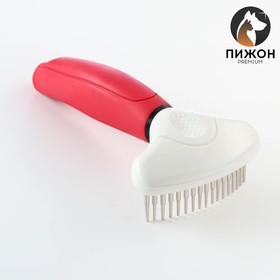 Расчёска для шерсти с вращающимися зубчиками Пижон Premium, 9,5 х 17 см, красная