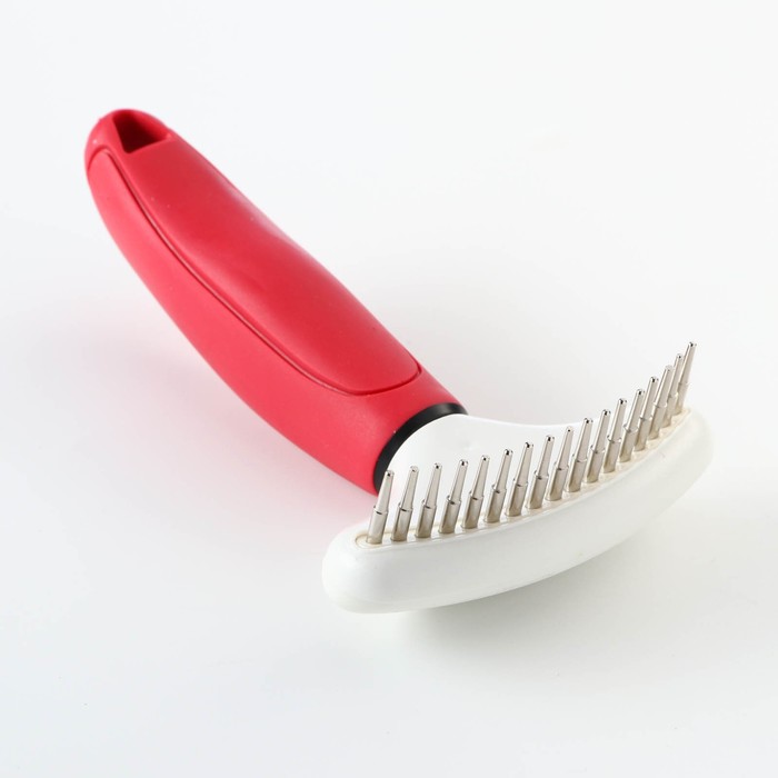 фото Расчёска для шерсти с вращающимися зубчиками пижон premium, 9,5 х 17 см, красная