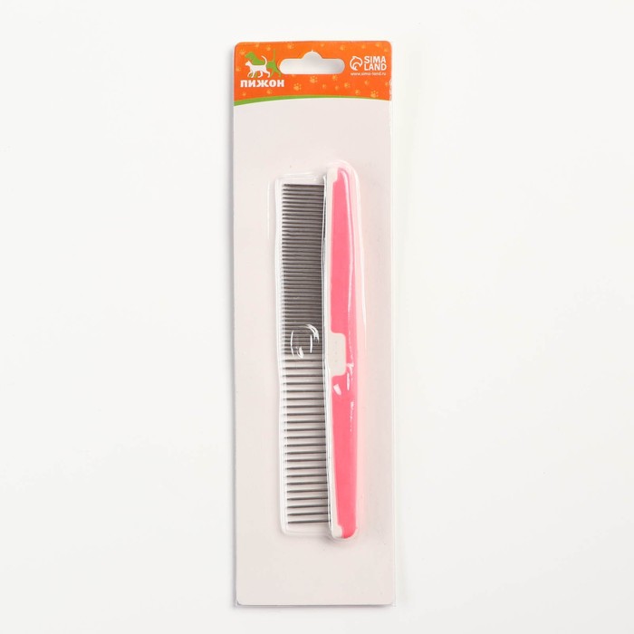 Расчёска для шерсти с пластиковой ручкой, 17 х 3,5 см, розовая