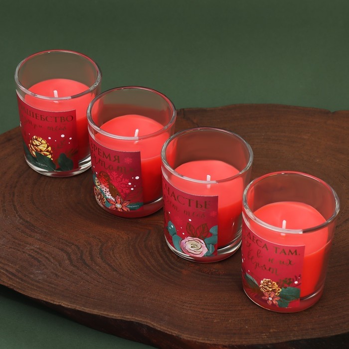 Набор свечей в коробке "Уюта и волшебства", 4 шт., аромат вишня, 22 х 22 х 6 см