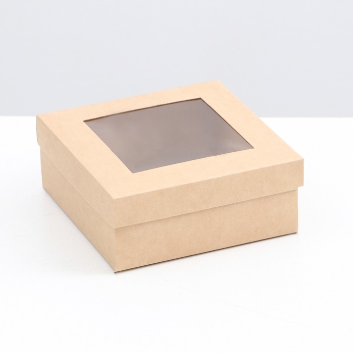 Коробка складная, крышка-дно, с окном, крафтовая, 12 х 12 х 5 см коробка складная с окном крафтовая 15 х 10 х 7 см