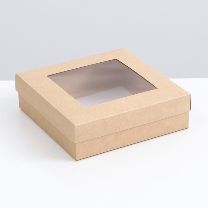 Коробка складная, крышка-дно, с окном, крафтовая, 20 х 20 х 6 см коробка складная крышка дно розовая с окном 20 х 20 х 6 см