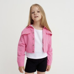 Рубашка для девочки джинсовая, укороченная KAFTAN, размер 34 (122-128 см), цвет розовый
