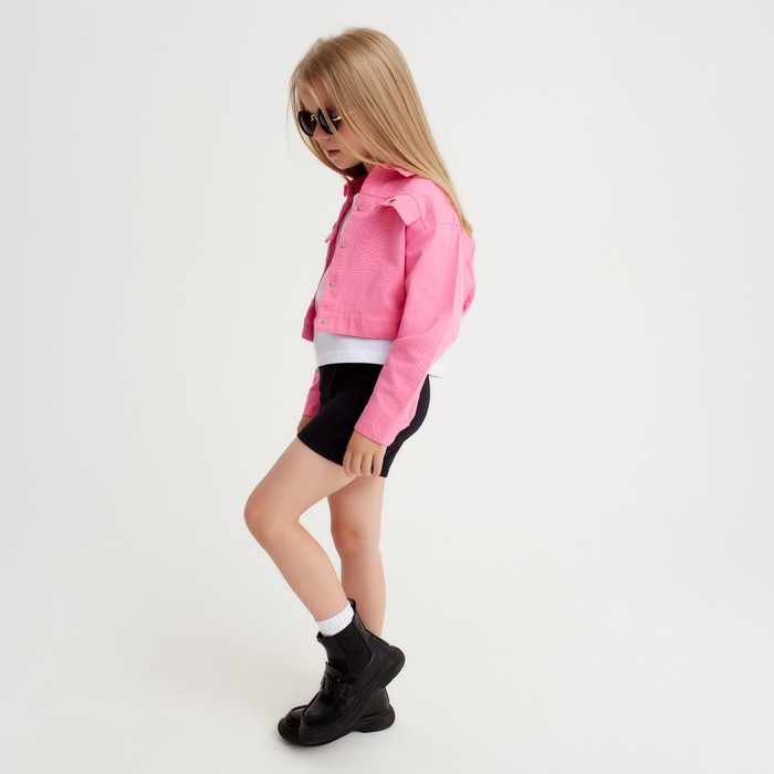 фото Рубашка для девочки джинсовая, укороченная kaftan, размер 34 (122-128 см), цвет розовый