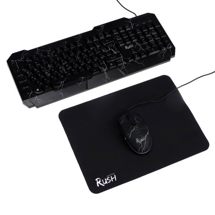 Игровой набор Smartbuy Rush Thunderstorm 3 в 1, клавиатура+мышь+ковер, проводной, 2400 dpi