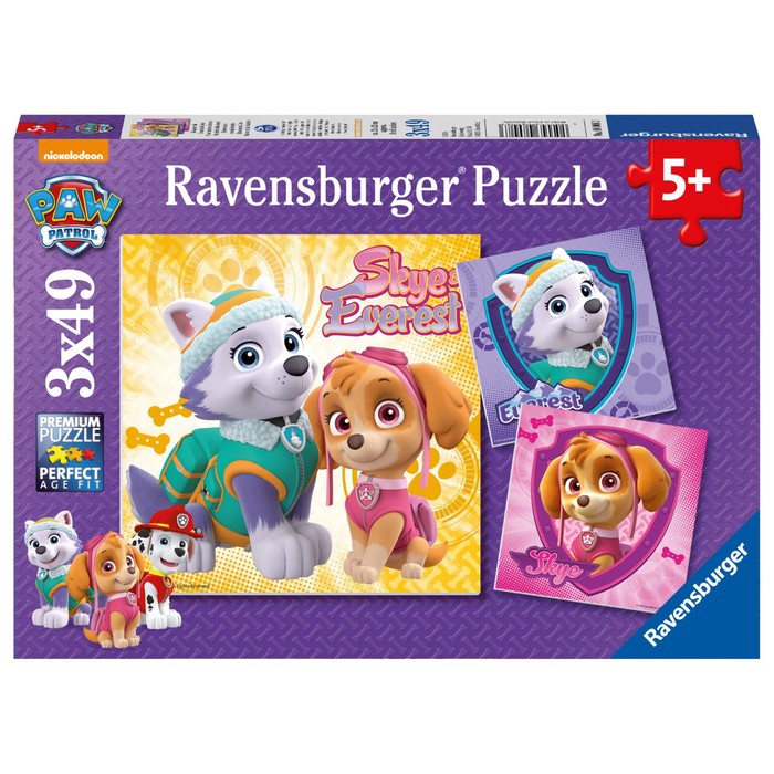 фото Набор пазлов ravensburger «щенячий патруль. скай и эверест», 3 штуки, 49 элементов