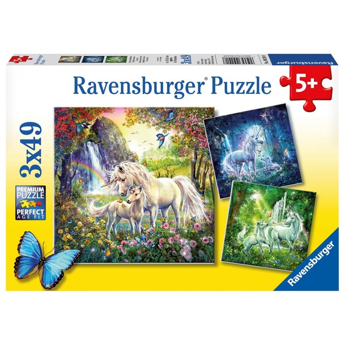 Набор пазлов Ravensburger «Единороги», 3 штуки, 49 элементов набор пазлов ravensburger единороги 09291 147 дет