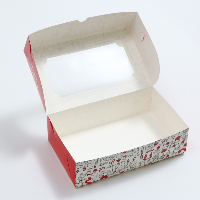 

Коробка складная с окном под зефир "Новогодний хаос", 25 х 15 х 7 см, 1 шт