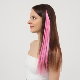 Локон накладной, прямой волос, на заколке, люминесцентный, 45 см, цвет розовый Ош