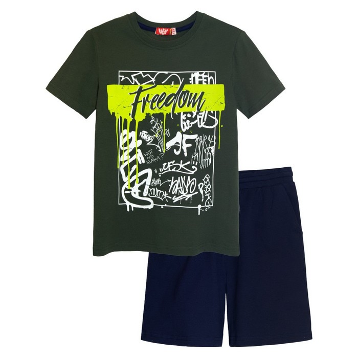 фото Комплект для мальчика: футболка-шорты, рост 158 см, цвет темно-синий let's go