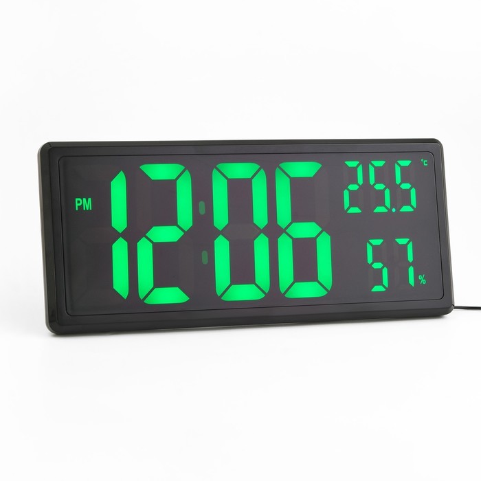 Часы настенные электронные: подсветка, будильник, термометр, гигрометр, USB, 16 x 36.3 x 4см   78361