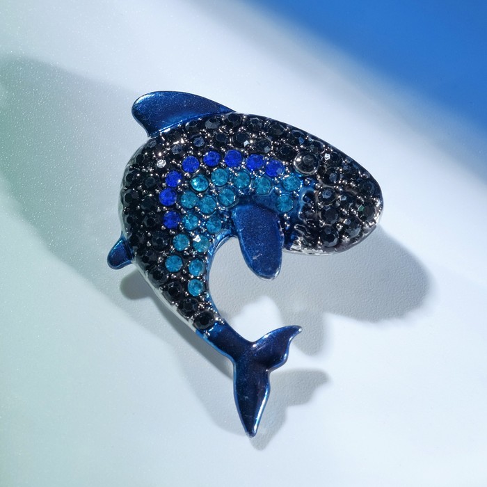 Брошь "Акула", цвет синий в серебре