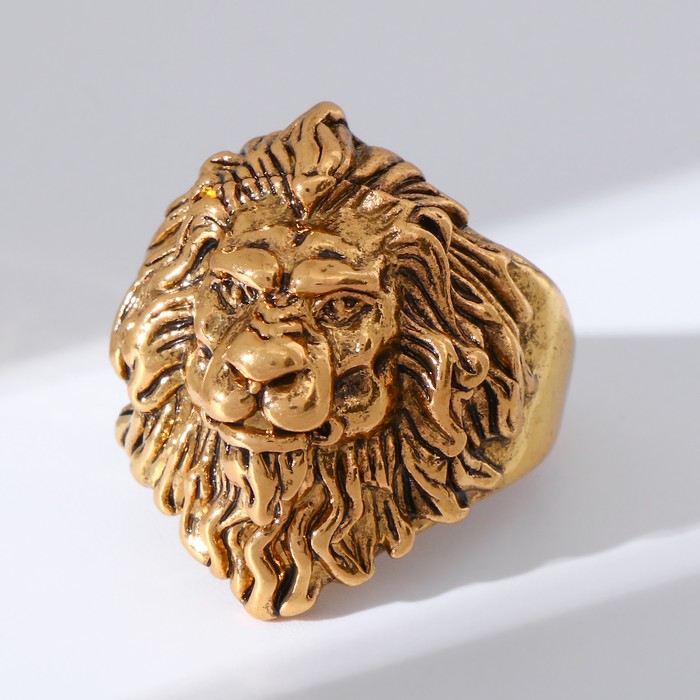 Кольцо «Перстень» лев, цвет чернёное золото, безразмерное