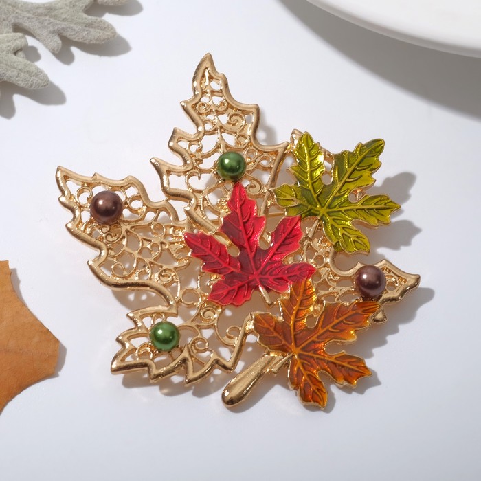 Брошь «Лист» кленовый осенний, цветная в золоте брошь осенний лист autumn lea brooch aurum