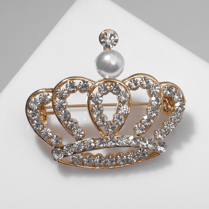 брошь корона с завитками цвет белый в золоте Брошь «Корона» монарха, цвет белый в золоте