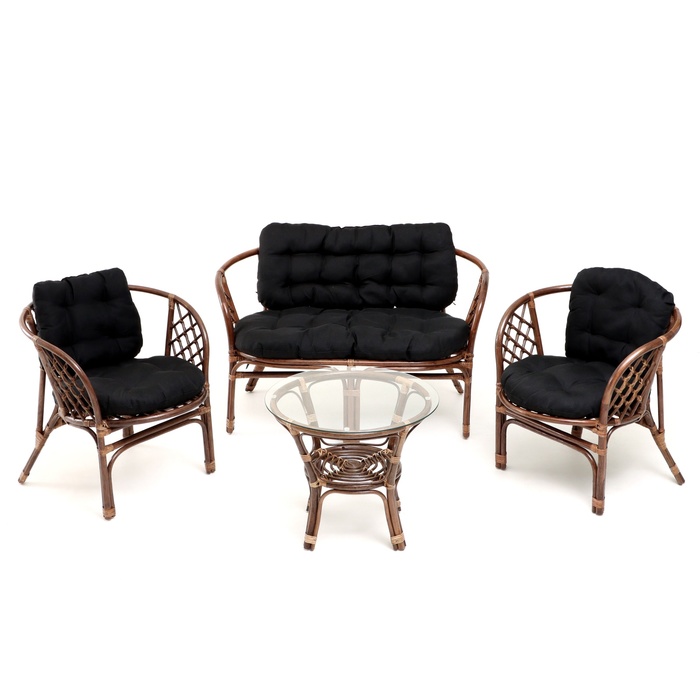 Набор садовой мебели Bagama: 2 кресла, 1 диван, 1 стол, ротанг тёмный, подушки чёрные набор садовой мебели индо 4 предмета 2 кресла 1 диван 1 стол бежевый темный ротанг