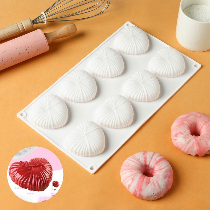 Форма для выпечки и муссовых десертов KONFINETTA «Вязаное сердце», 29,5×17×2 см, 8 ячеек, 5,5×6,5×1,5 см, цвет белый