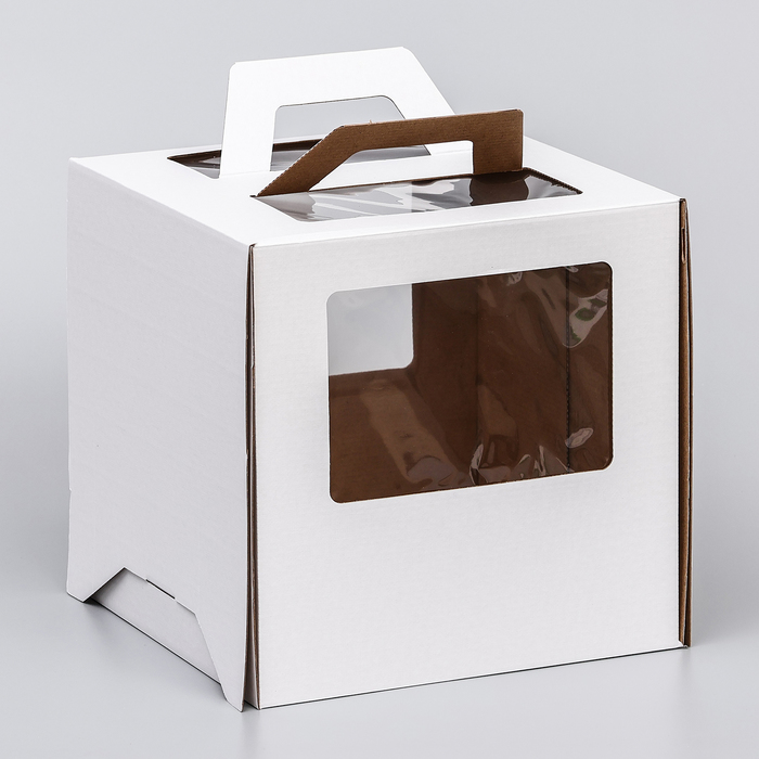 Коробка под торт 2 окна, с ручками, белая, 26 х 26 х 26 см
