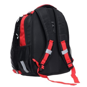 

Рюкзак школьный Grizzly + мешок для обуви , 39 х 28 х 17 см, эргономичная спинка, чёрный, красный