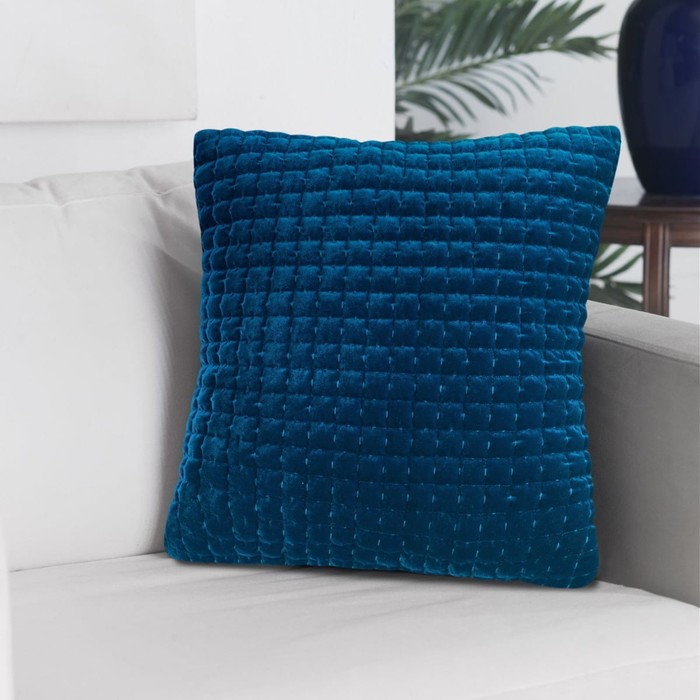 Велюровый чехол для подушки, размер 45x45 см, цвет синий