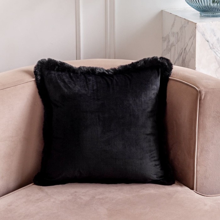 Велюровый чехол для подушки, размер 45x45 см, цвет черный