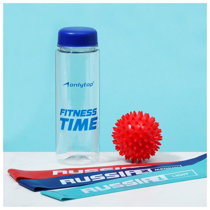 фото Набор для фитнеса "россия": 3 фитнес-резинки, бутылка для воды, массажный мяч onlytop