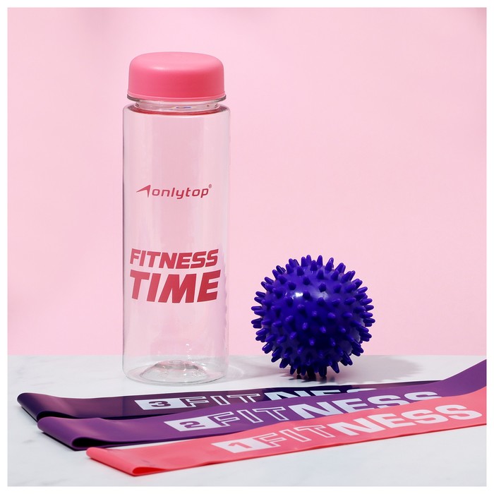 фото Набор для фитнеса "dreamfit": 3 фитнес-резинки, бутылка для воды, массажный мяч onlytop