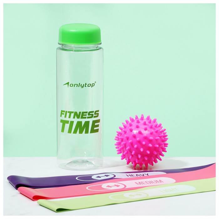 Набор для фитнеса ONLYTOP «На тренировке»: 3 фитнес-резинки, бутылка для воды, массажный мяч
