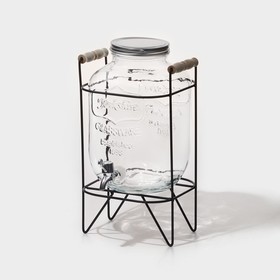 Кувшин стеклянный на подставке с краником «Ёркшир», 5 л, 19×36 см Ош
