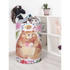 Корзина для игрушек «Добрый медведь в цветах, размер 40х60 см
