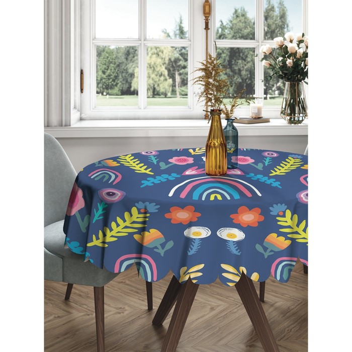 Скатерть на стол «Цветы и радуга», круглая, сатен, d = 150 см скатерть на стол цветы весны круглая сатен d 150 см