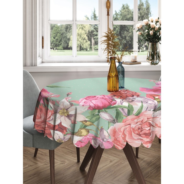 Скатерть на стол «Цветы в подарок», круглая, сатен, d = 150 см скатерть на стол цветы весны круглая сатен d 150 см