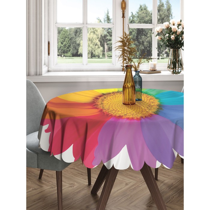 Скатерть на стол «Радужный цветок», круглая, сатен, d = 150 см фото