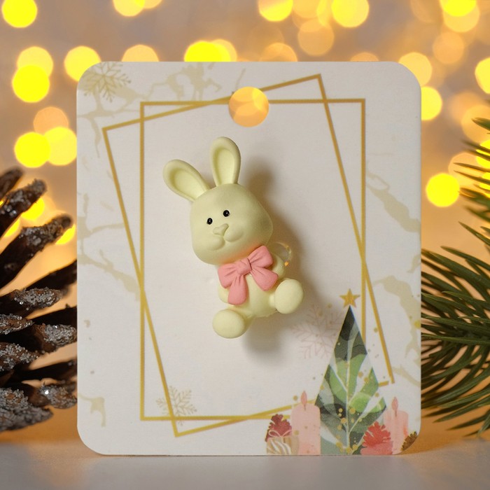 

Брошь "Заяц" с бантом, цвет розово-белый