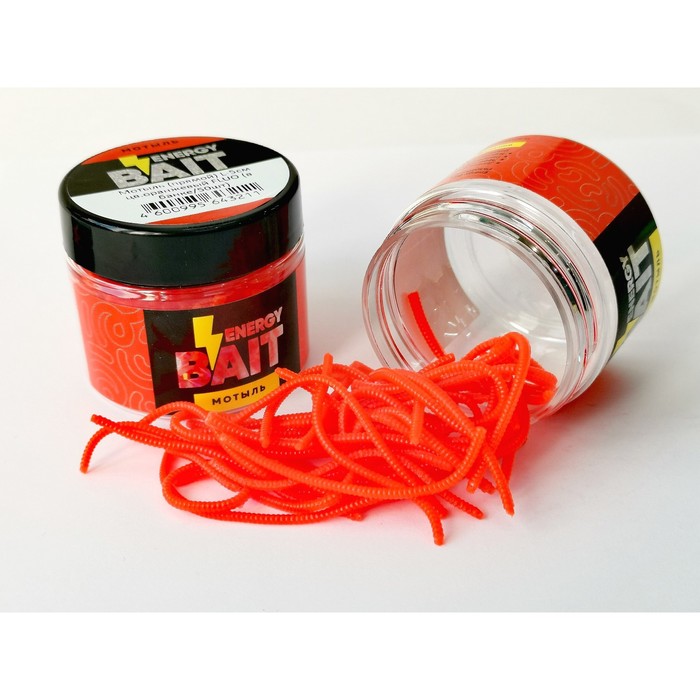 Искусственная насадка ENERGY BAIT «Мотыль», прямой, FLUO, L, 50 мм, 50 шт, цвет оранжевый