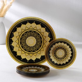 Набор столовый 7 предметов "Мехенди", (30 см - 1 шт, 18 см - 6 шт), цвет черный с золотым
