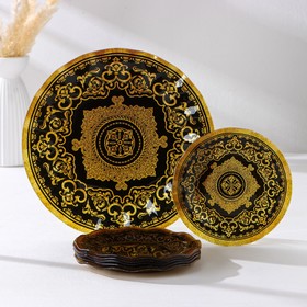 Набор столовый 7 предметов "Мехенди", (30 см - 1 шт, 18 см - 6 шт), цвет зеленый с желтым