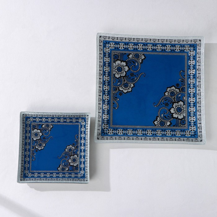 Набор столовый 7 предметов "Украшение", (30 см - 1 шт, 18 см - 6 шт), цвет синий