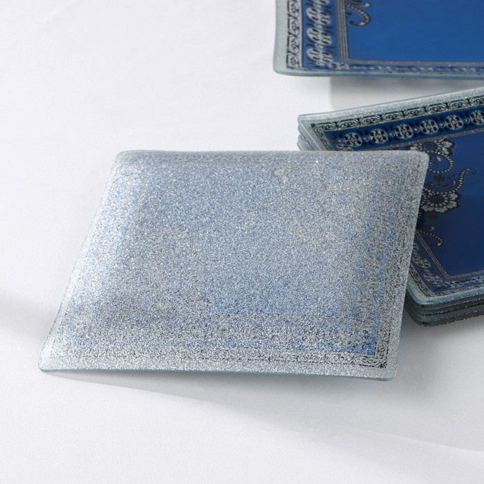 Набор столовый 7 предметов "Украшение", (30 см - 1 шт, 18 см - 6 шт), цвет синий