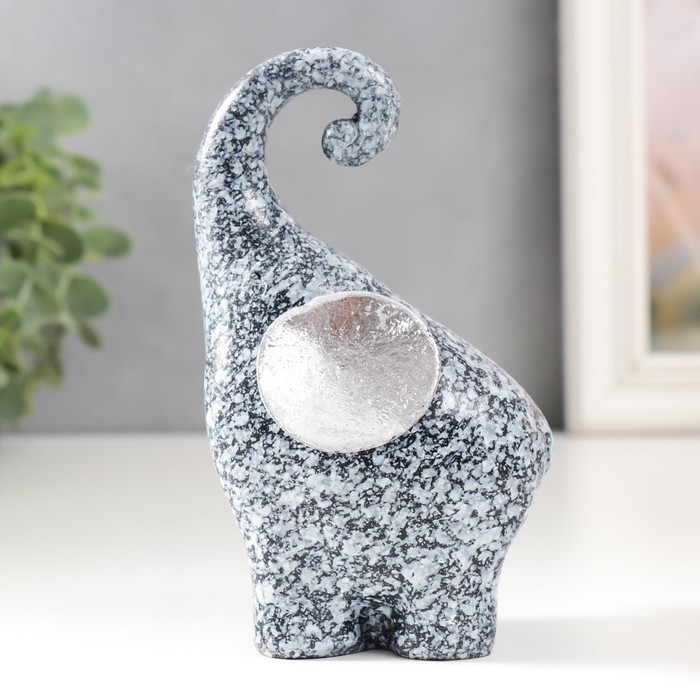 Сувенир полистоун Каменный слонёнок с серебристыми ушами 8х9,5х13 см